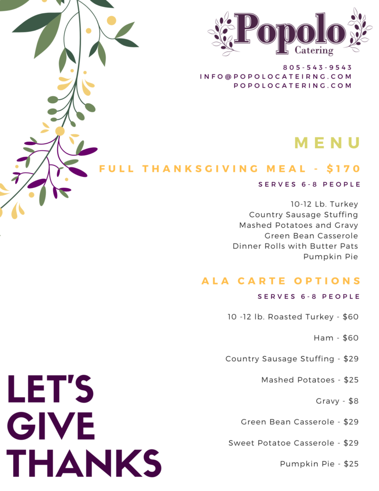 Thanksgiving Menu Popolo Catering